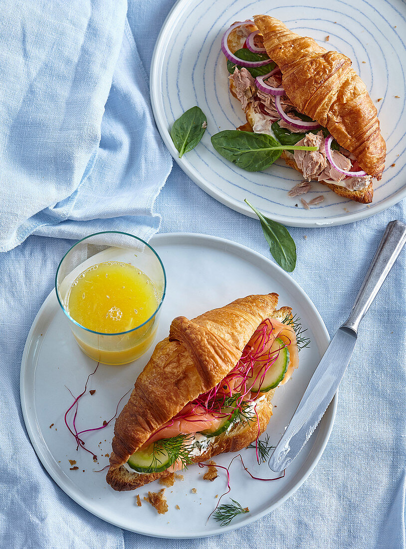 Croissants with salmon and tuna filling