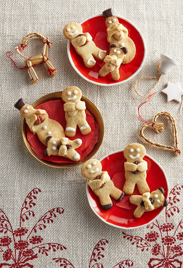 Nut biscuits in bear, snowman, and male shape