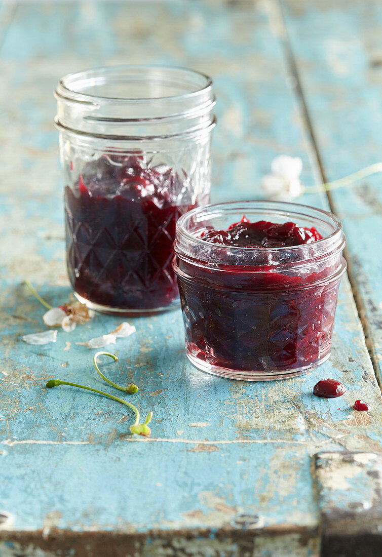 Sour cherry jam with caramel and cinnamon