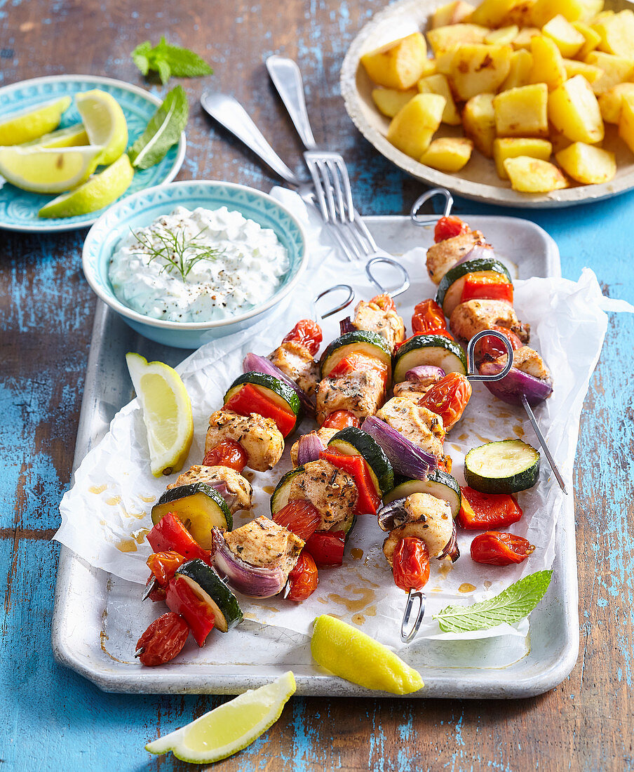 Greek shashlik (Souvlaki) with tzatziki