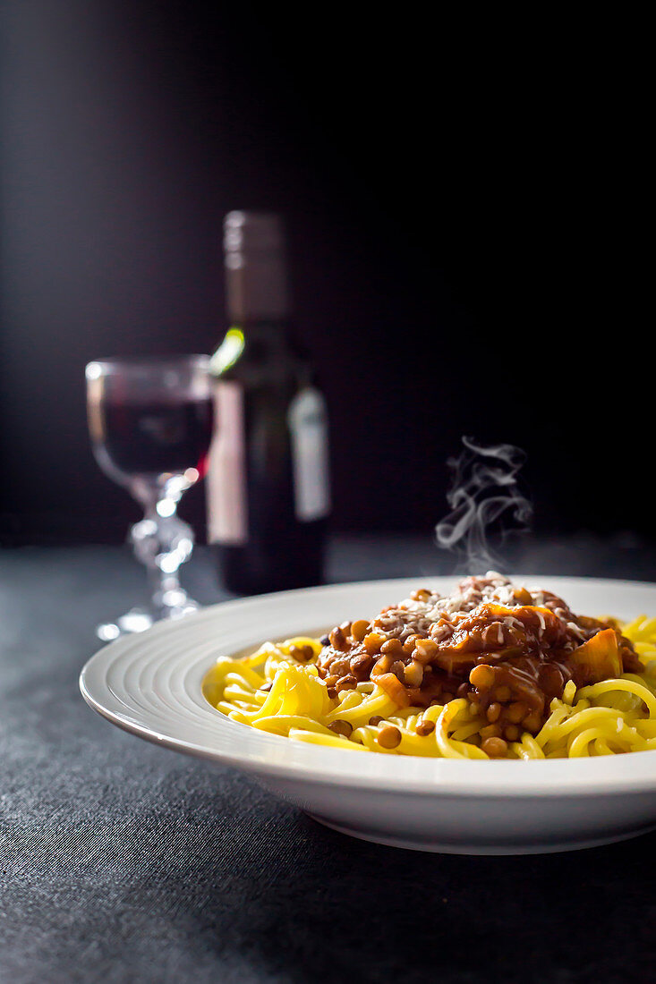 Pasta with lentil bolognese