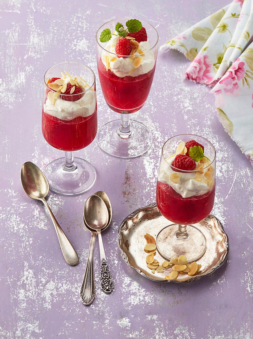Raspberry jelly with whipped cream