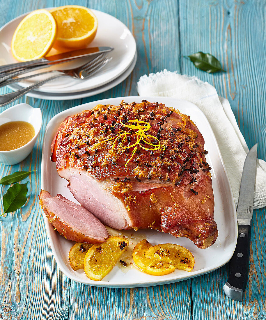 Baked ham with orange and ginger marinade