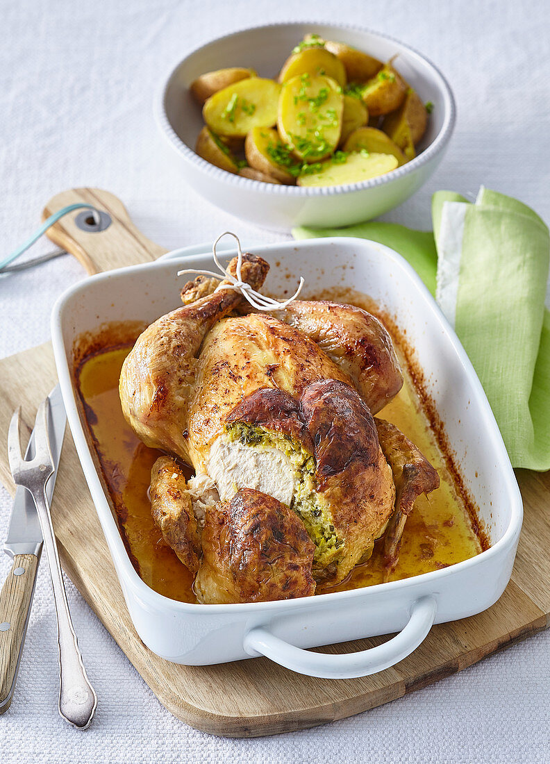 Baked chicken with leek stuffing