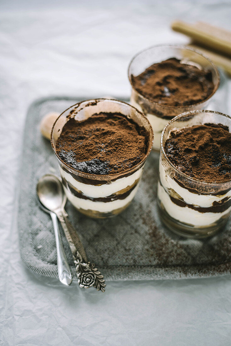 Chocolate tiramisu served in glasses