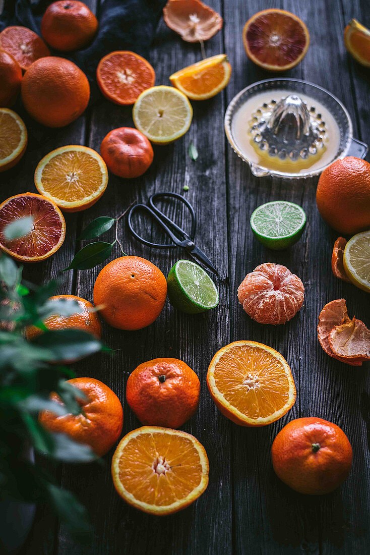 Different varieties of citruses on the table