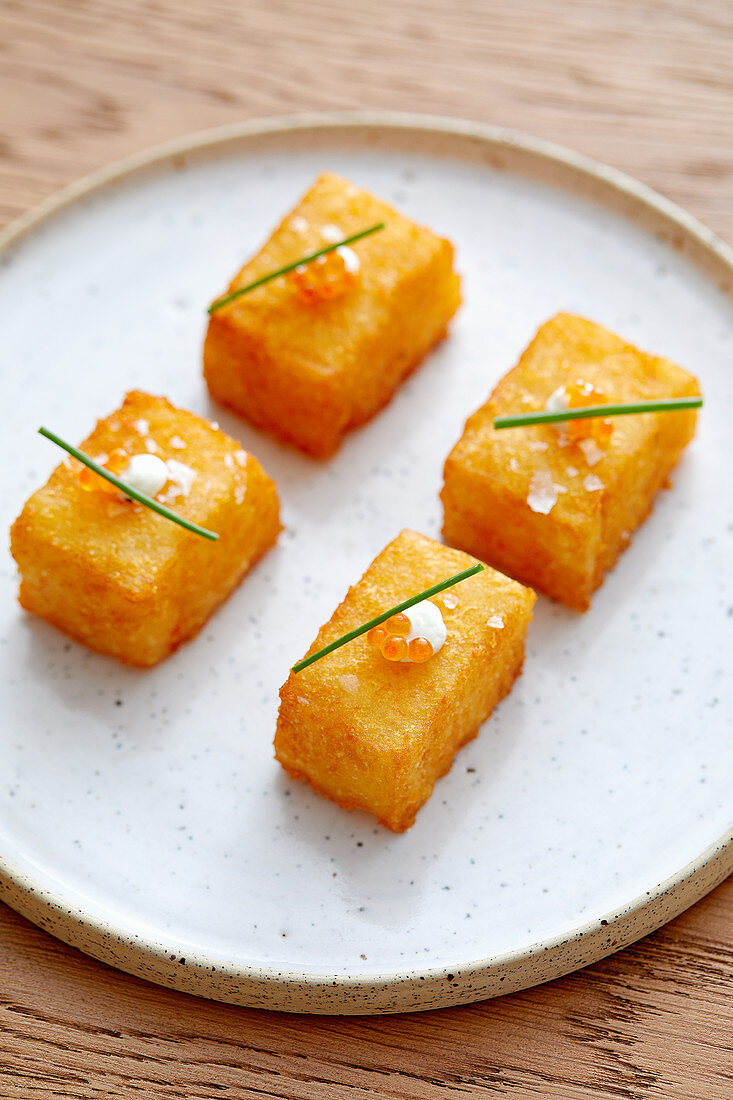 Potato gems with buttermilk and salmon roe