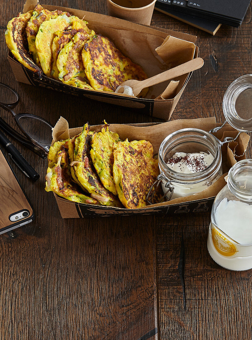 Pumpkin pancakes with creamy dip