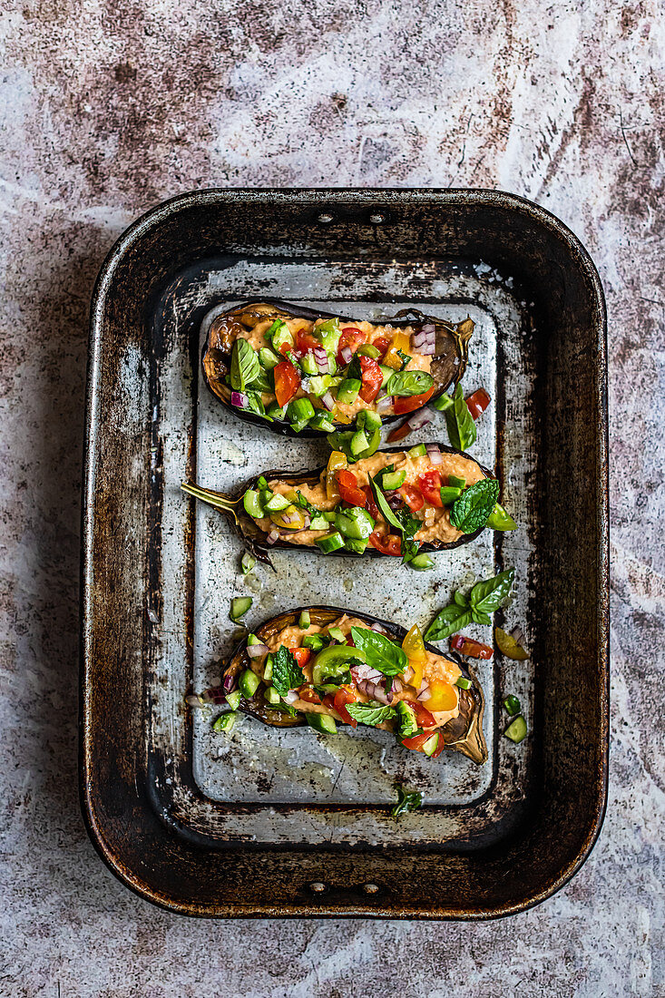 Stuffed Aubergine Traybake