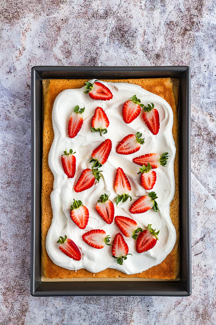 Tres Leches Kuchen mit frischen Erdbeeren