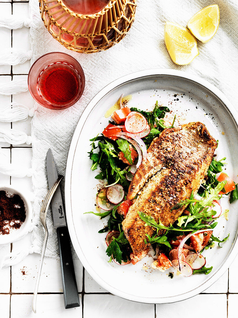 Zatar spiced snapper with salad