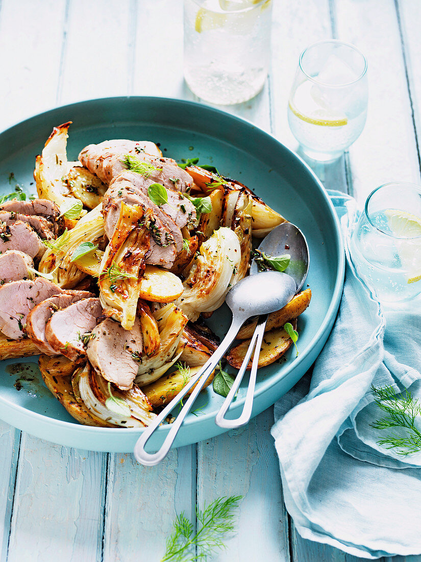 Roasted pork, fennel and potatoes