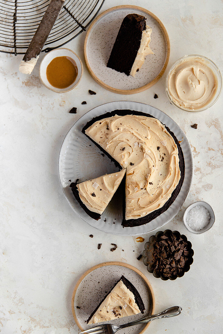 Cashew butter frosting and chocolate cake