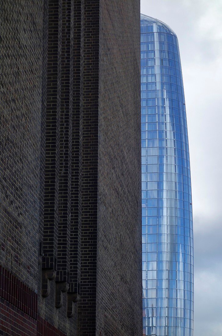 Tate Modern and glass building, London, UK