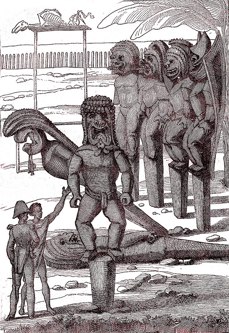 Cemetery in Marquesas Islands, 19th century illustration