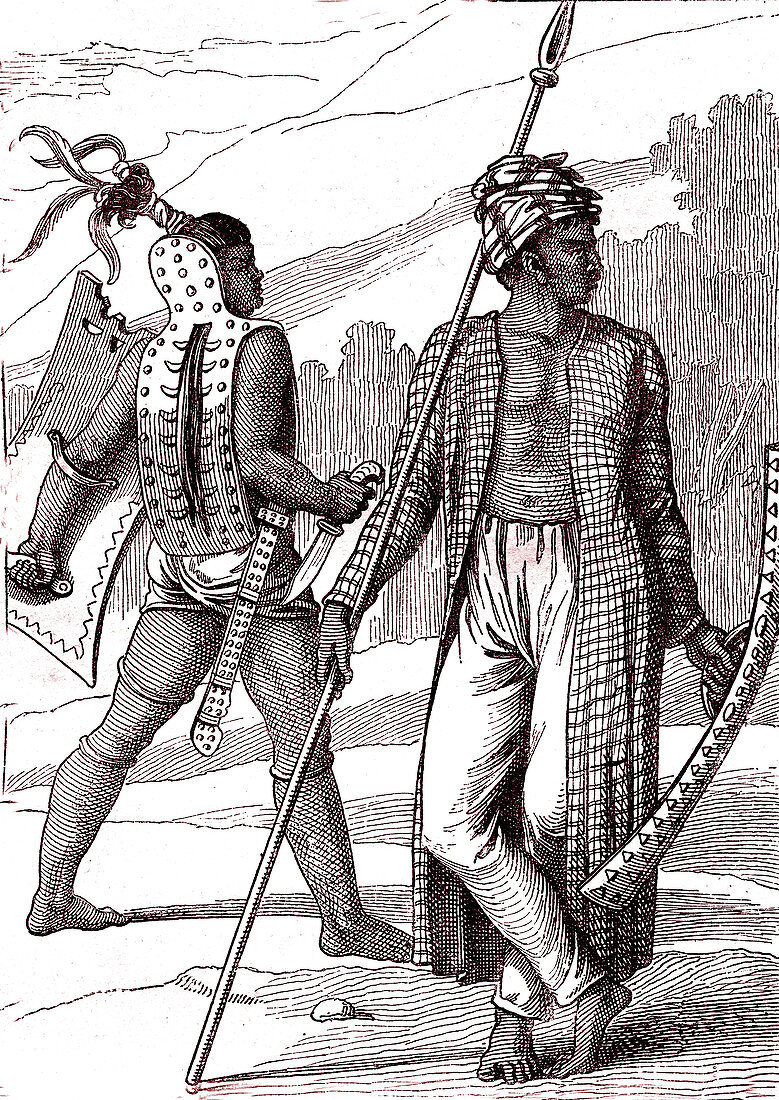 Warriors of the Ombai and Guebe islands, illustration