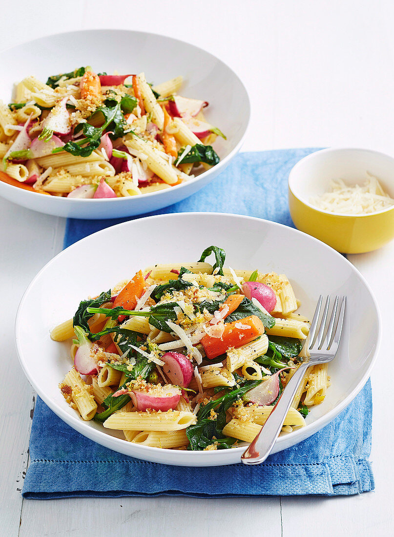 Buttered radish and carrot pasta