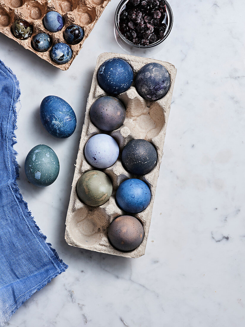 Eggs of different shades of blue