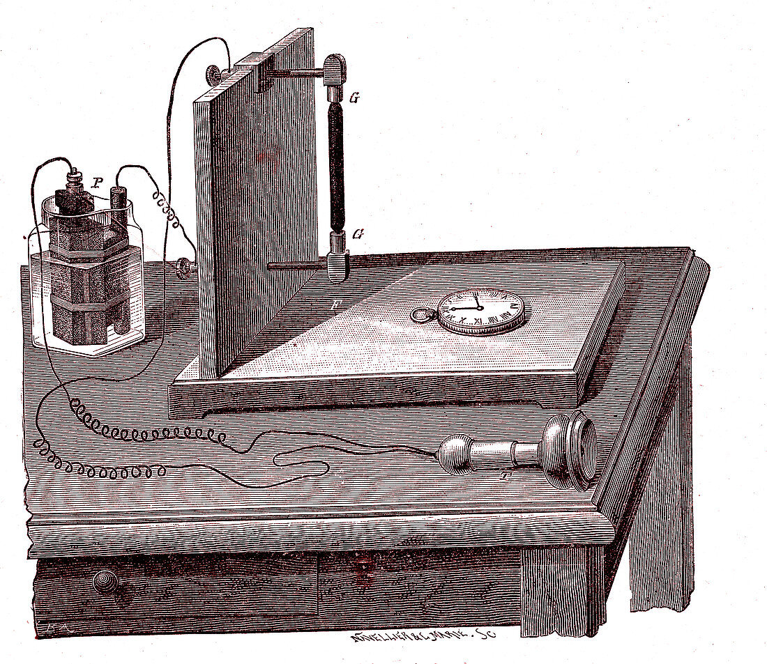 Carbon microphone, 19th century illustration