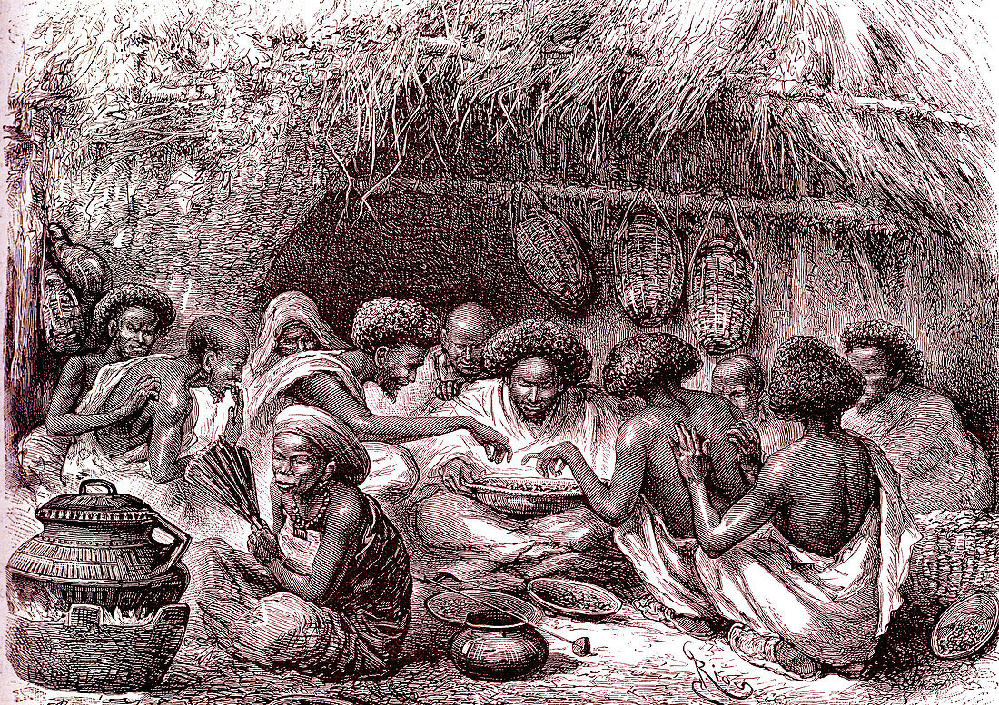 Roasting coffee, Somalia, 19th century illustration