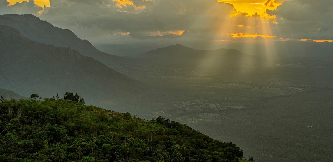 Sunset over the Nilgiri mountains, India