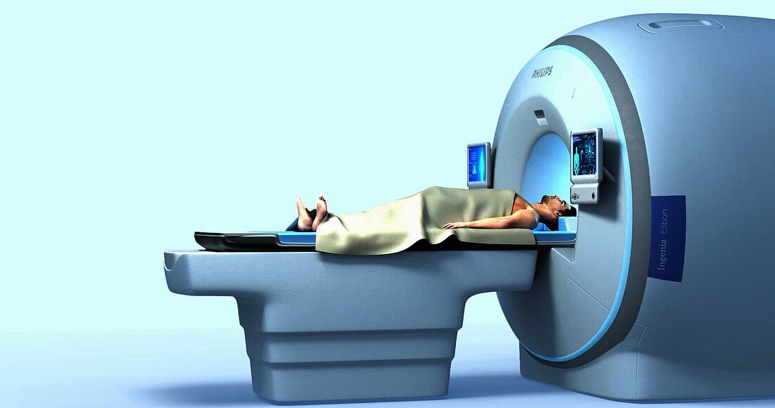 Patient in MRI scanner, illustration