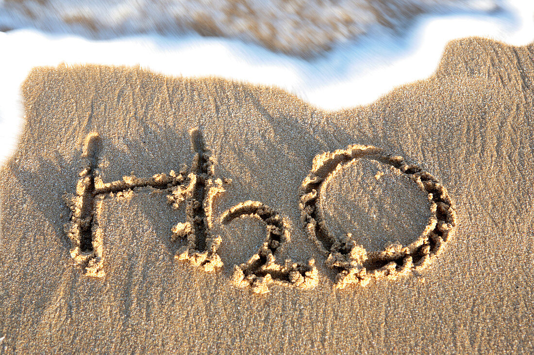 H2O written in the sand