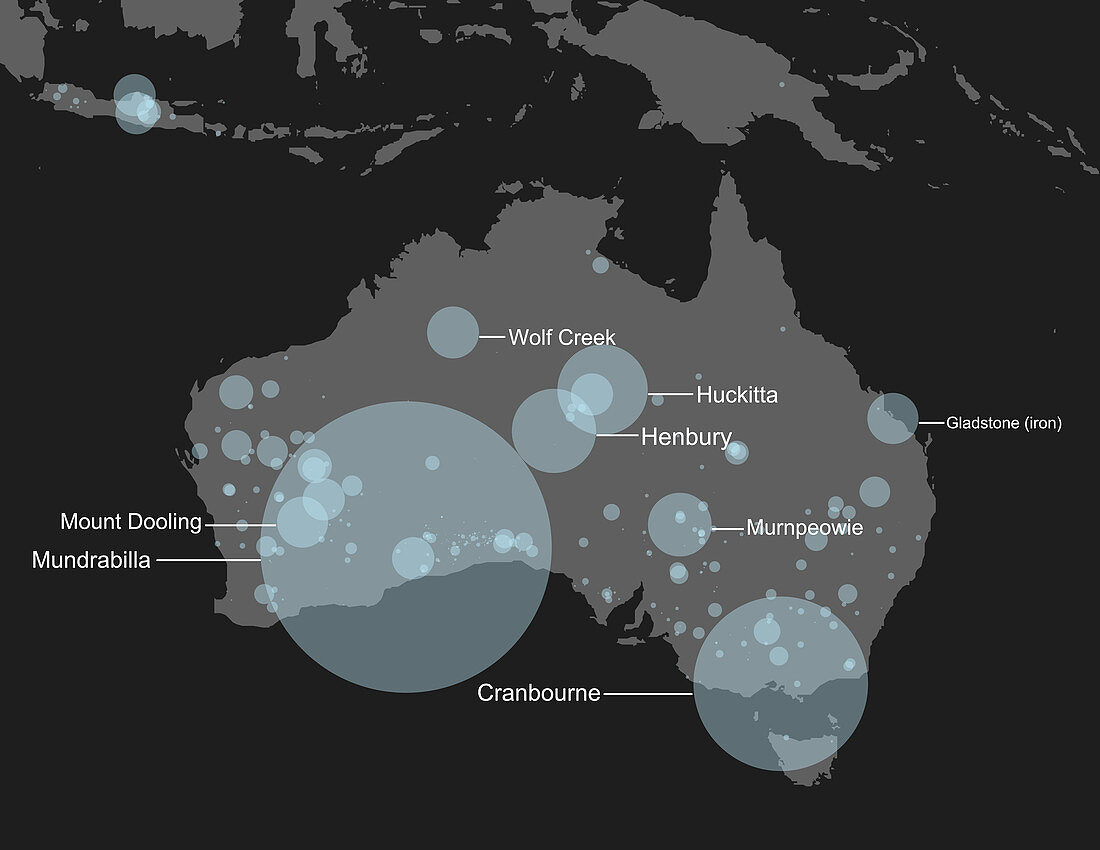 Map of known meteorite landings in Australia