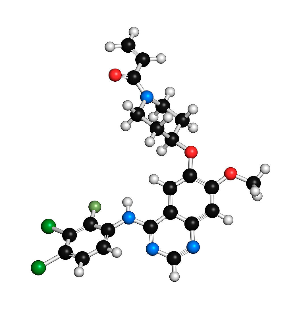 Poziotinib cancer drug molecule, illustration