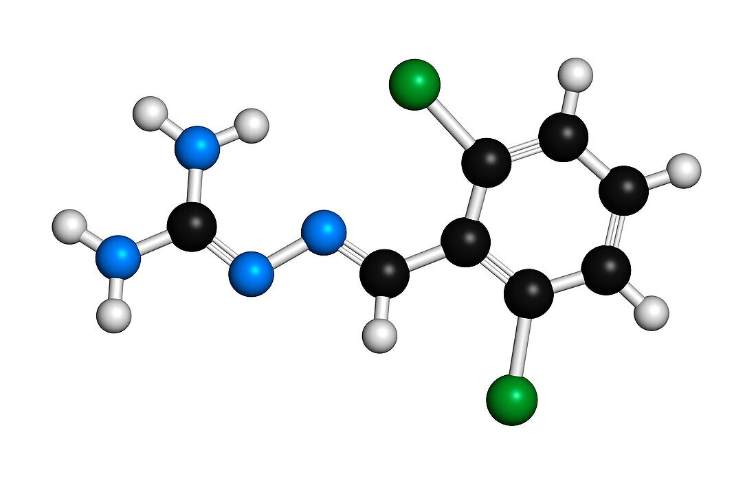 Guanabenz antihypertensive drug molecule, illustration