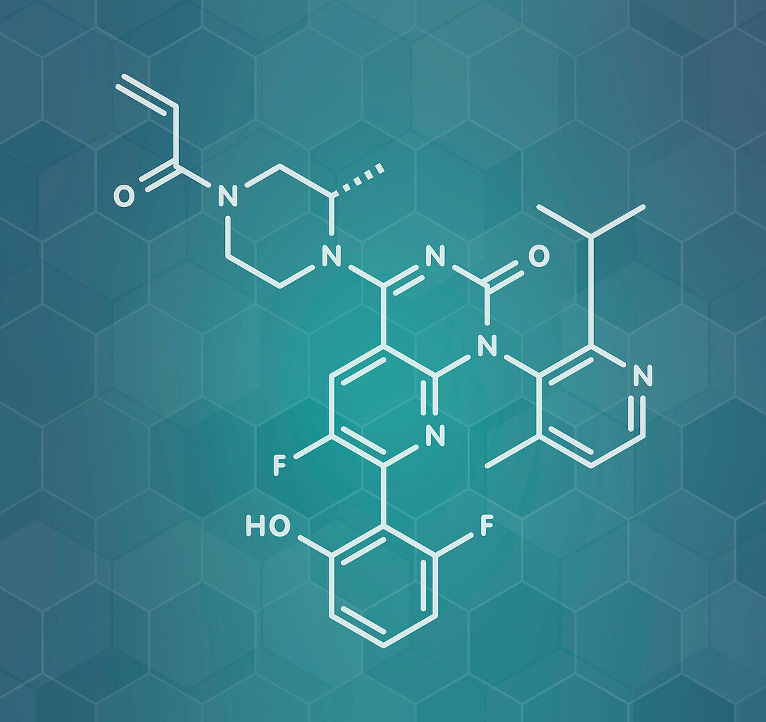 Sotorasib cancer drug molecule, illustration
