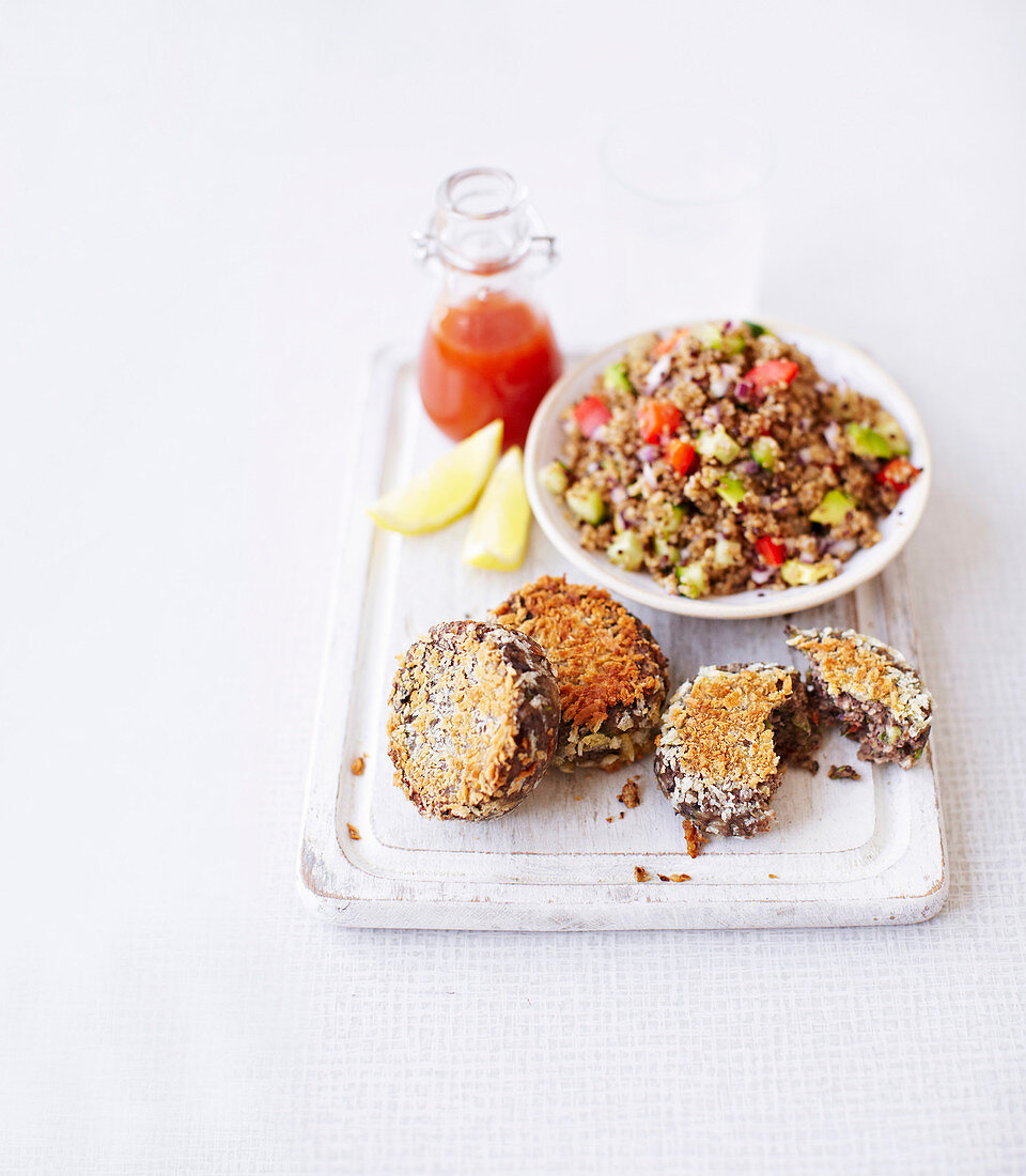 Bean fritters with grain salad