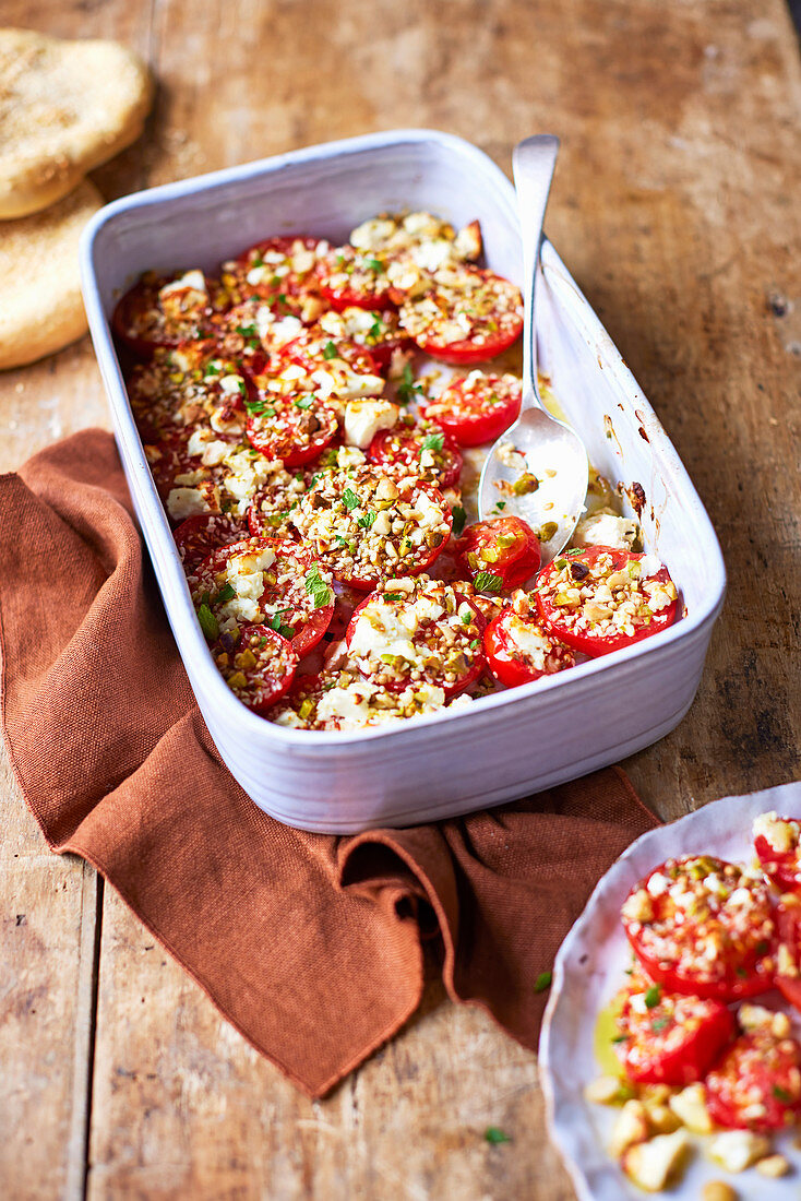 Baked tomatoes with feta and dukkah