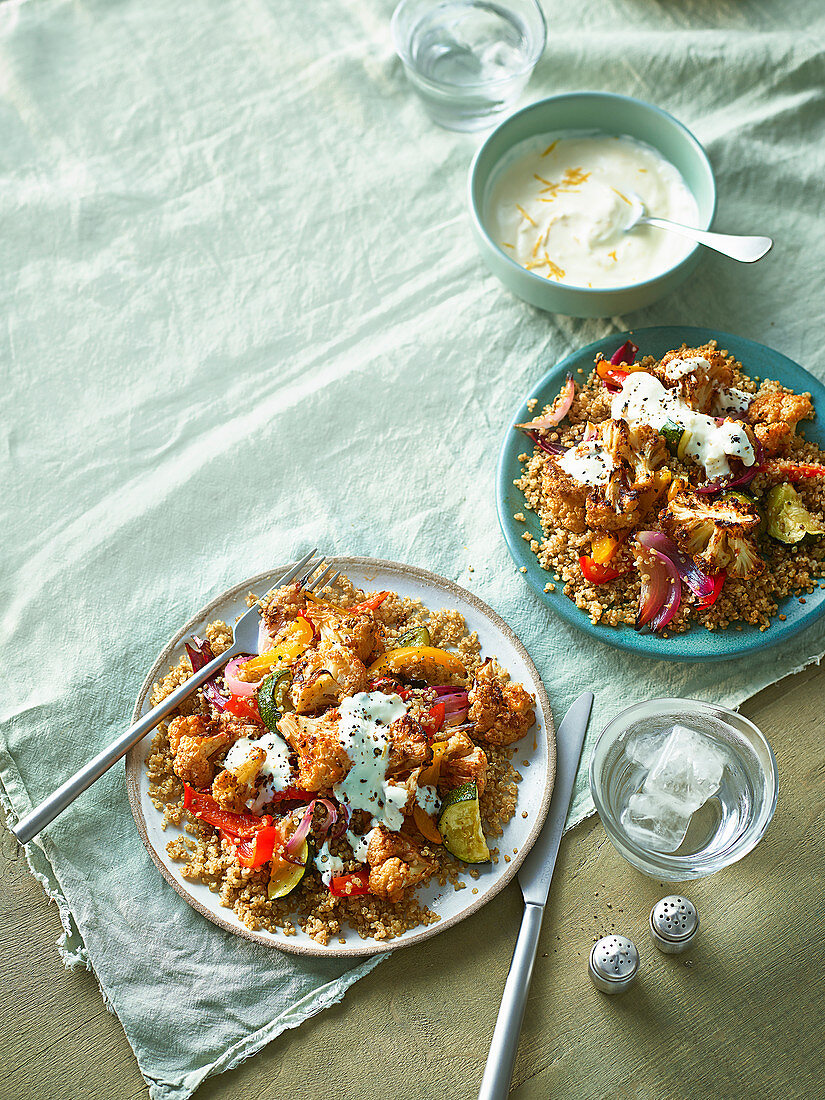 Fennel-roasted cauliflower with quinoa