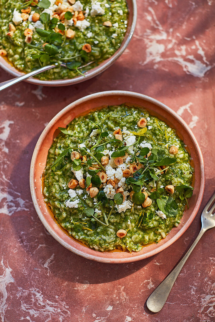 Watercress risotto with goat’s cheese