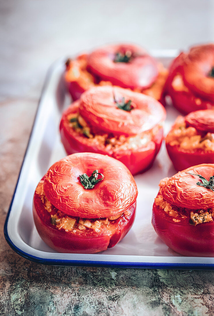 Baked quinoa stuffed tomatoes