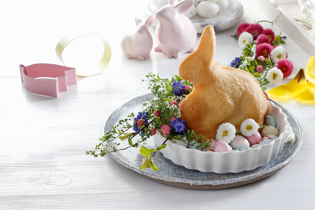 Baked sweet easter bunny with festive decor