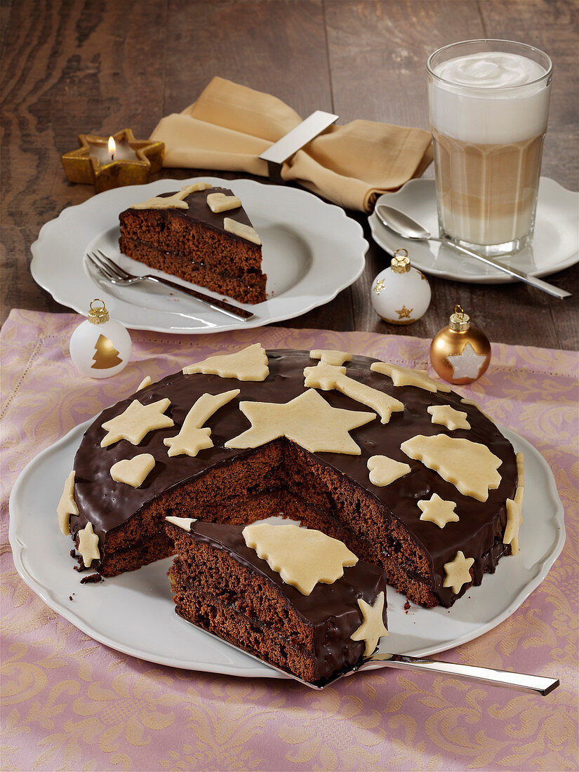 Chocolate cake with marzipan decoration