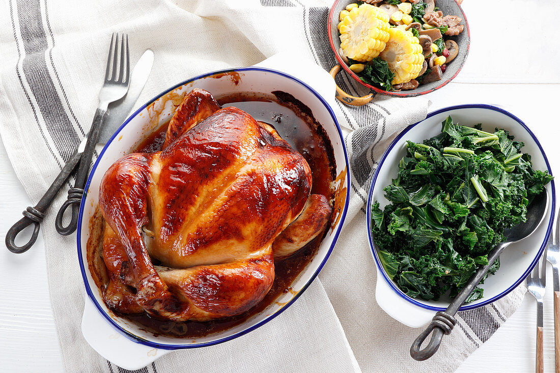 Baked chicken served with kale
