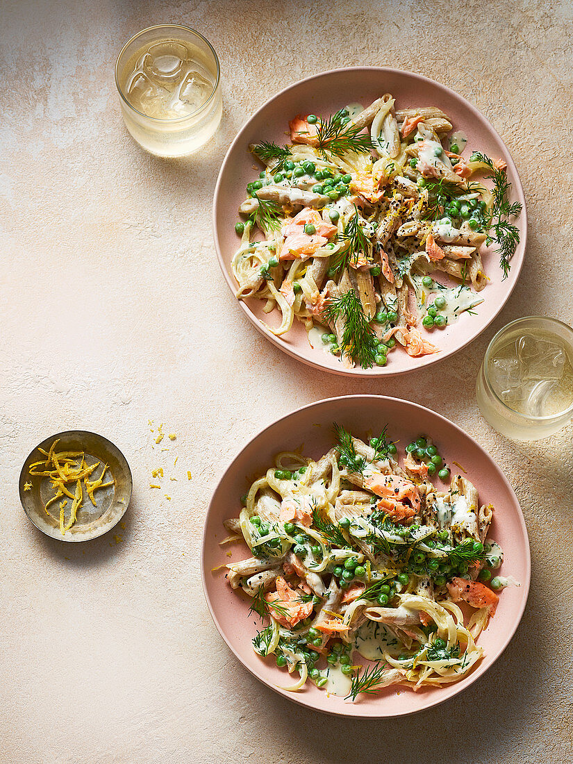 Creamy salmon and pea pasta