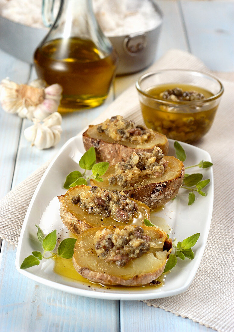 Baked Potatoes with Garlic and Capers