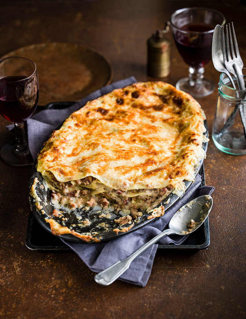 White lasagne with veal and porcini