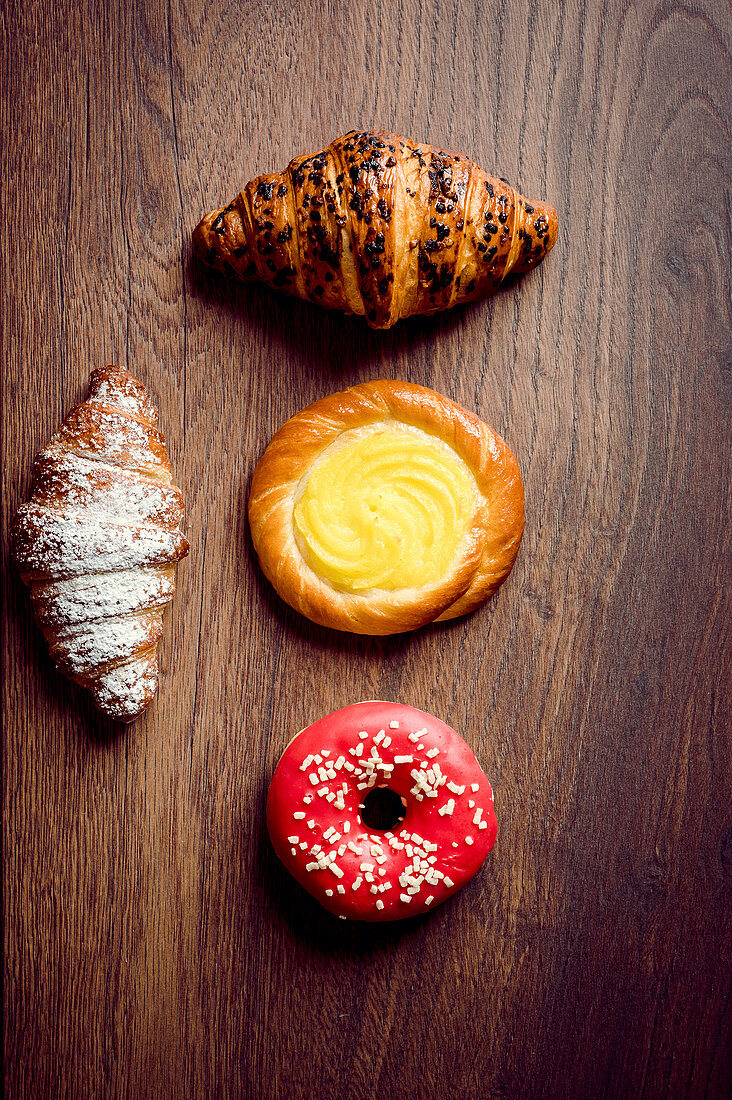 Donut, croissant and cream bread