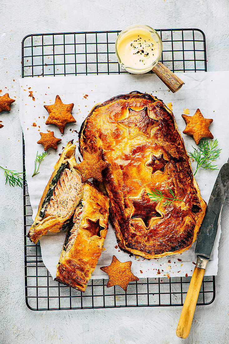 Salmon wrapped in puff pastry