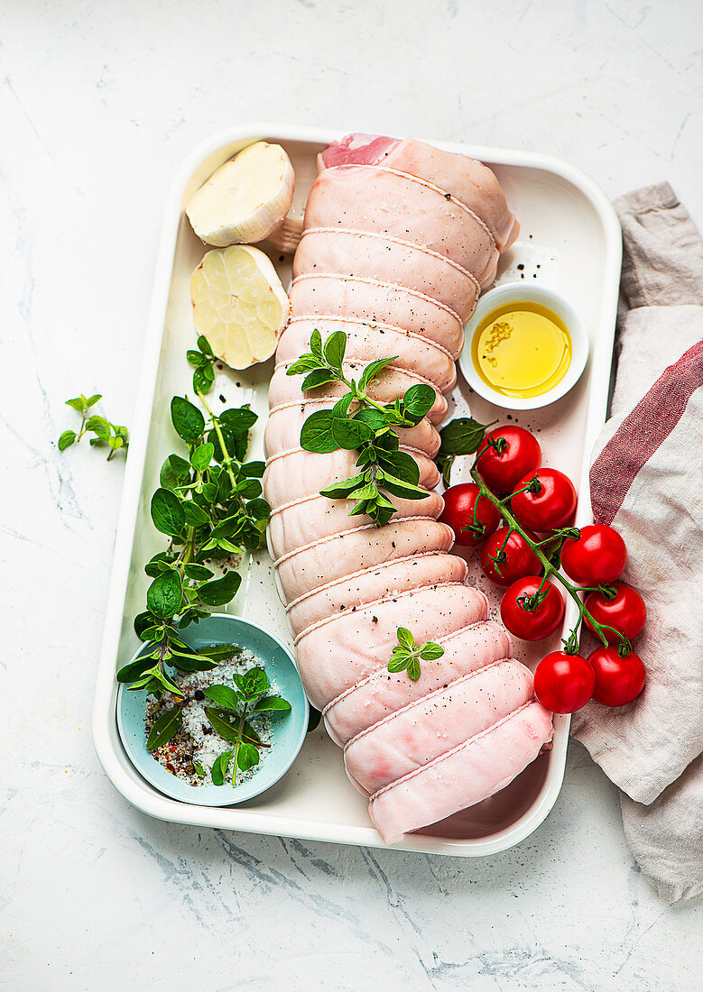 Pork and ingredients for a pork roast