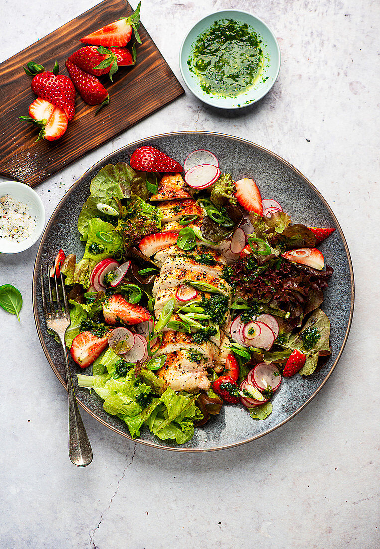 BBQ chicken salad with strawberries