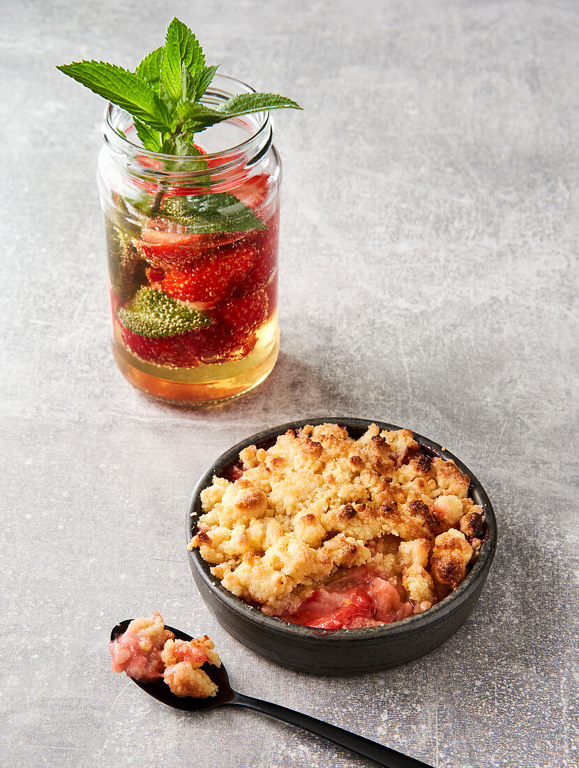 Strawberry punch and rhubarb and strawberry crumble (vegan)