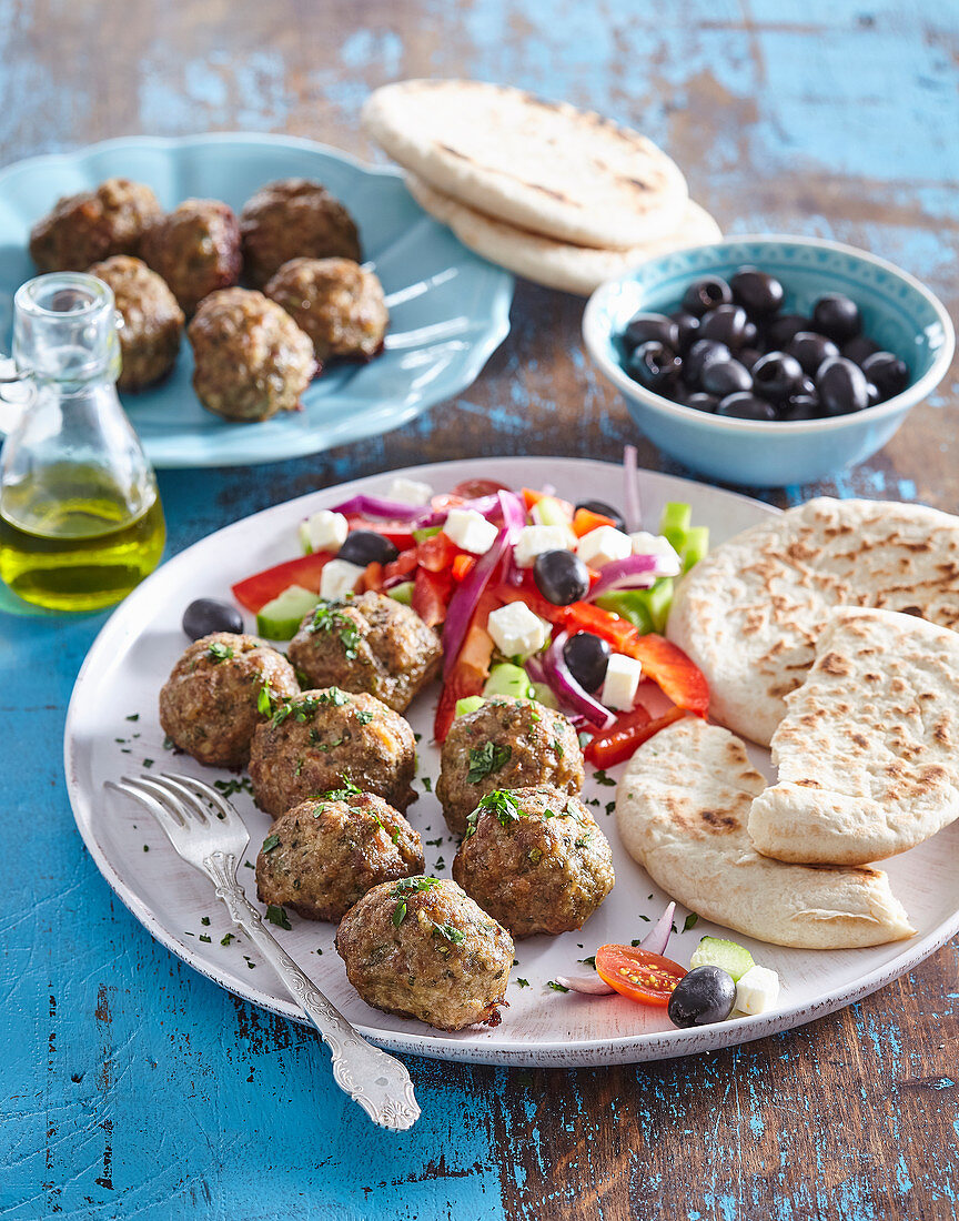 Meat balls (keftedes) with Greek salad