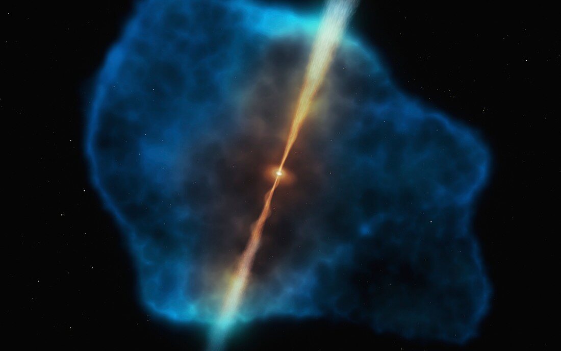 Illustration of a quasar surrounded by a gas halo