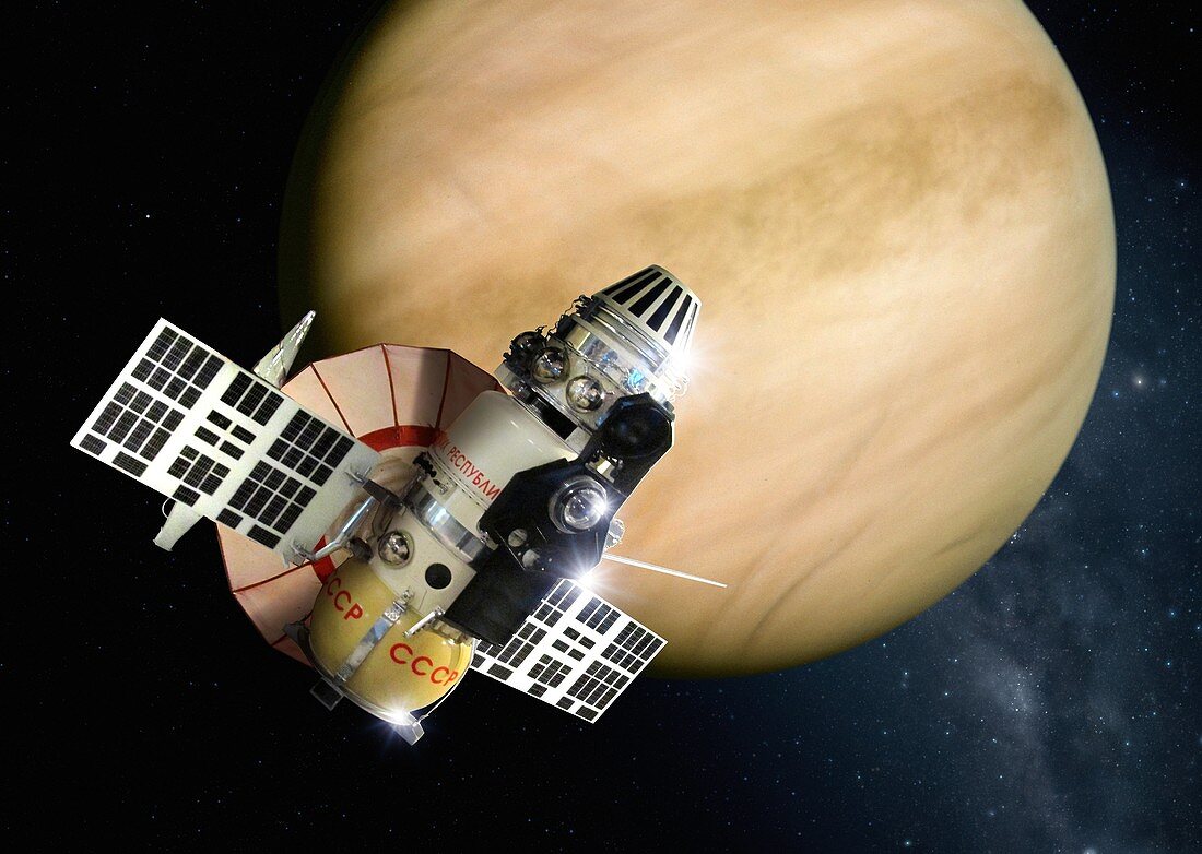 Venera 4 approaching Venus, illustration